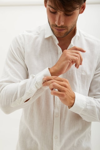 Camisa regular fit de lino - Blanco