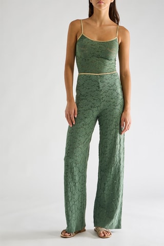 Pantalon en dentelle taille haute Paige - Amande