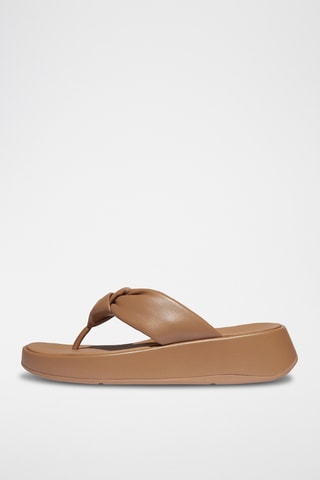 Tongs compensées en cuir - Marron
