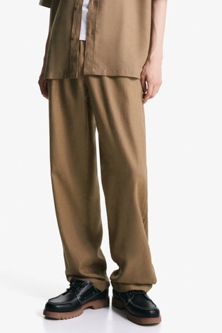 Pantalon wide legs en lin - Camel