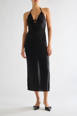 Robe midi en lin - Noir