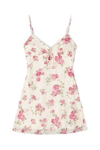 Robe trapèze - Ecru et rose