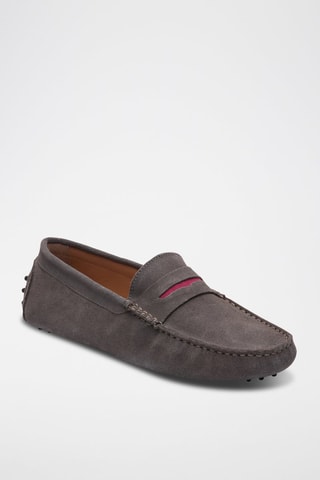 Mocassins en croûte de cuir Drake - Fuchsia et marron foncé