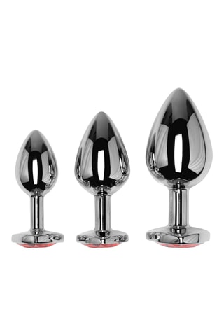 3 plugs anaux Crystal - Argenté et rouge - 7/8/9 cm