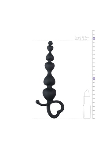 Perles anales avec poignée en forme de cœur - Noir - 14 cm