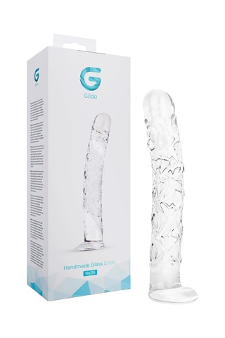 Godemiché en verre texturé No 36 - Transparent - 19 cm