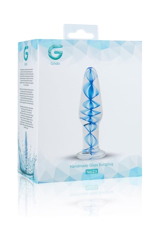 Plug anal en verre - Transparent et bleu - 10 cm