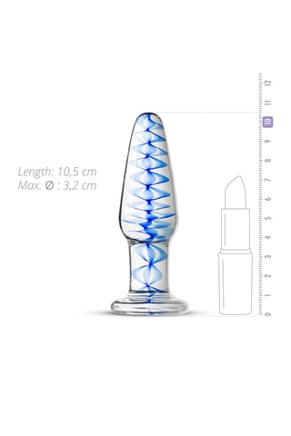 Plug anal en verre - Transparent et bleu - 10 cm