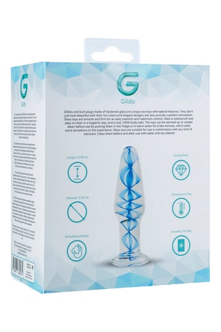 Plug anal en verre - Transparent et bleu - 10 cm
