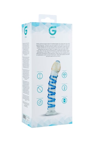 Godemichet en verre pour point G et prostate - Bleu et transparent - 16 cm