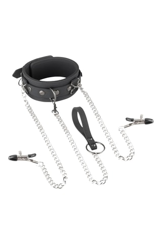 Collier avec chaîne et pinces à seins - Noir