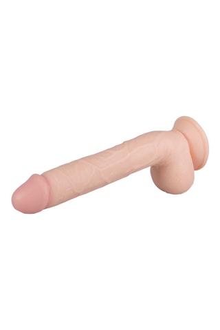 Godemichet réaliste avec ventouse et scrotum Elvin - Beige - 27,5 cm