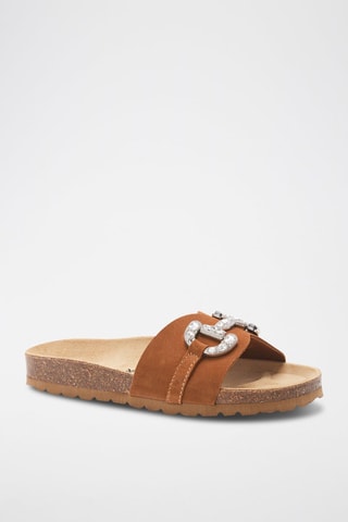 Mules en cuir - Marron et argenté