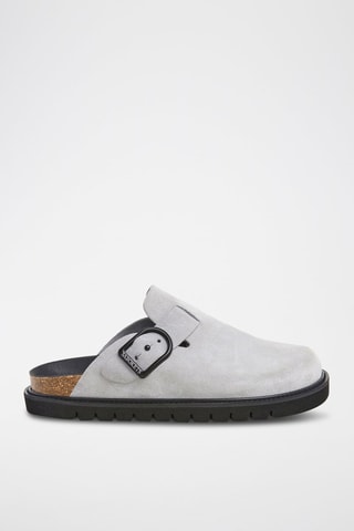 Mules en nubuck - Noir et gris