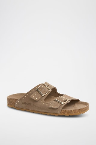 Mules en nubuck - Marron et doré