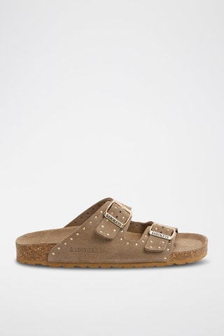 Mules en nubuck - Marron et doré