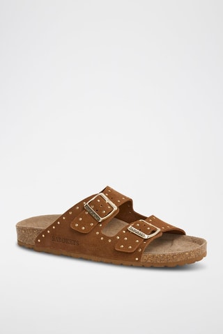 Mules en nubuck - Marron et doré