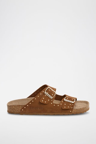 Mules en nubuck - Marron et doré