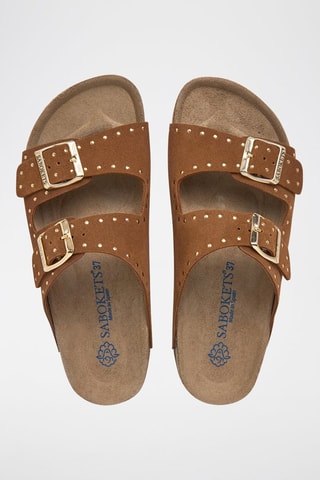 Mules en nubuck - Marron et doré