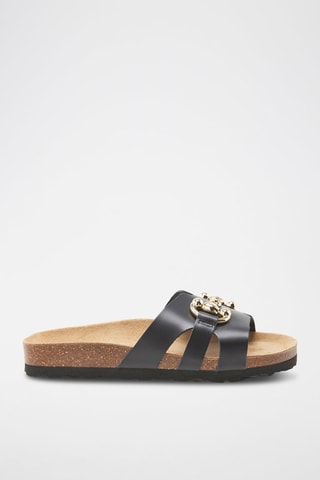 Mules en cuir - Noir, marron et doré
