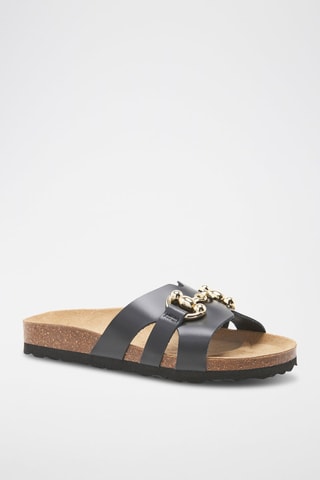Mules en cuir - Noir, marron et doré