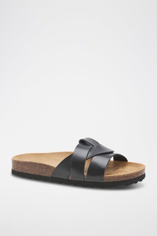 Mules en cuir - Noir, beige et marron