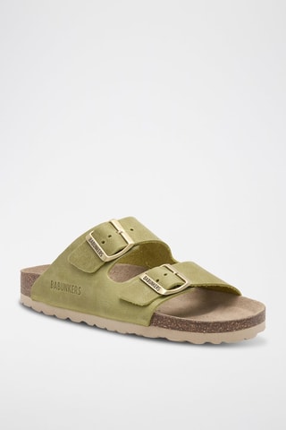 Mules en cuir - Beige, vert et marron
