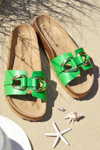 Mules en cuir - Beige, vert et marron