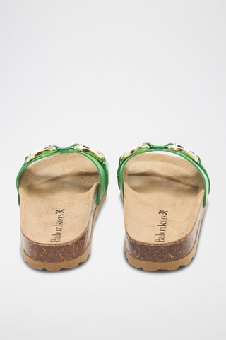 Mules en cuir - Beige, vert et marron