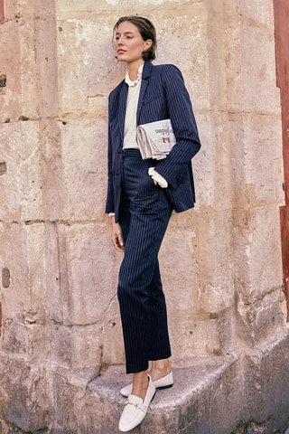 Pantalon droit en lin - Bleu marine