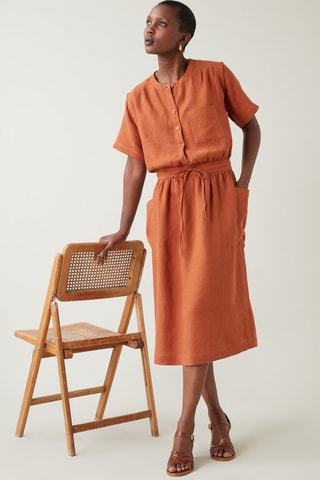 Robe droite en lin - Rouge brique
