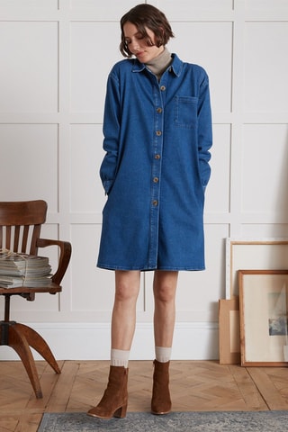 Robe chemise en jean et coton biologique - Bleu