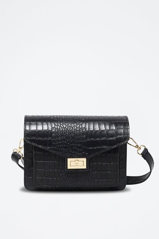 Sac bandoulière en cuir Amber crocos - Noir