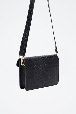 Sac bandoulière en cuir Amber crocos - Noir