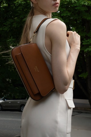 Sac porté épaule en cuir Lior  - Camel