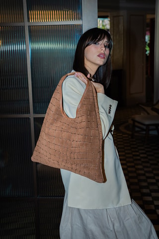 Sac porté épaule en nubuck Lennox - Camel
