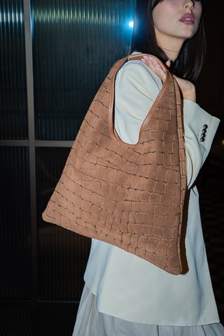 Sac porté épaule en nubuck Lennox - Camel