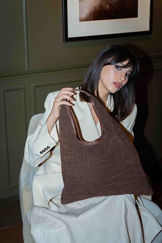 Sac porté épaule en nubuck Lennox - Marron