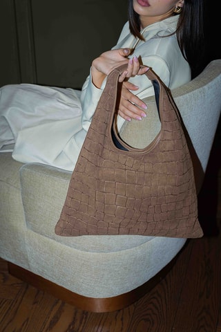 Sac porté épaule en nubuck Lennox - Marron
