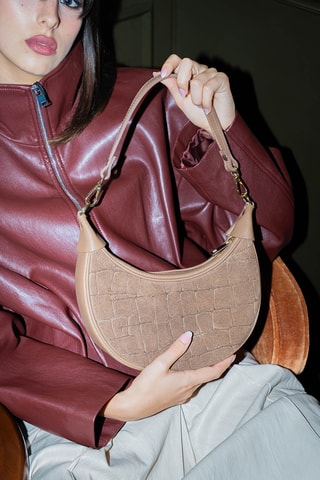 Sac porté épaule en nubuck Aster  - Taupe