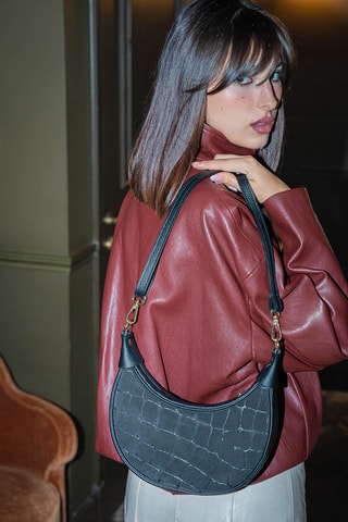 Sac porté épaule en nubuck Aster  - Noir