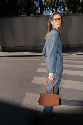 Sac porté épaule en nubuck Dunn - Marron