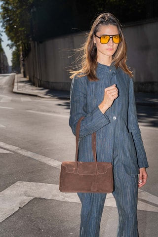 Sac porté épaule en nubuck Dunn - Marron