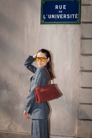 Sac porté épaule en nubuck Dunn - Bordeaux