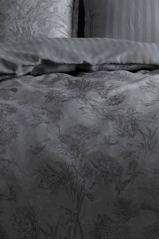 Taie de traversin satin de coton 80 fils/cm² Flore - Noir et gris