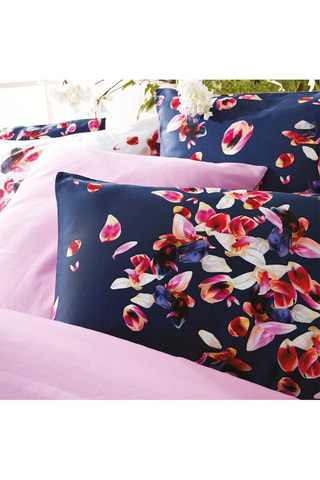 Taie de traversin en satin de coton 80 fils/cm² Aurore - Bleu marine et rose