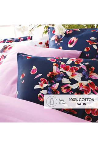 Taie de traversin en satin de coton 80 fils/cm² Aurore - Bleu marine et rose