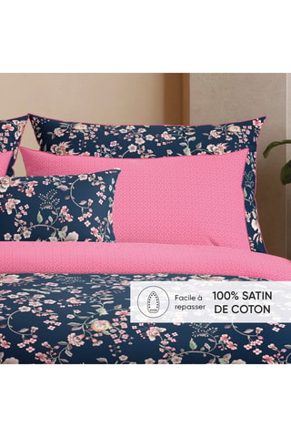 Taie de traversin en satin de coton 80 fils/cm² Marie fleurs - Rose