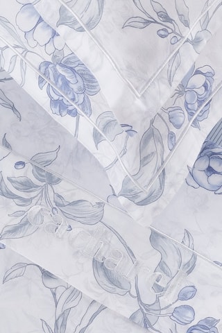 Taie de traversin en satin de coton 80 fils/cm² Fleurs azurées - Blanc