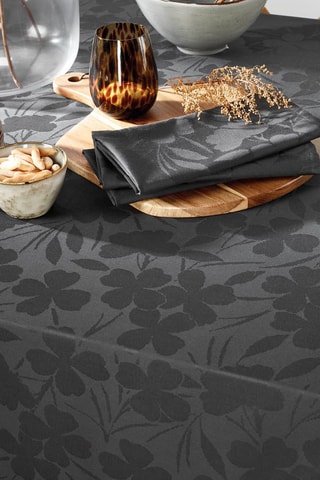 Nappe Jacquard Petites Fleurs - Gris foncé